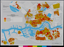 1979-377 Kaart van Rotterdam met een overzicht van de leeftijd van het rioolstelsel. Inzet: Hoek van Holland