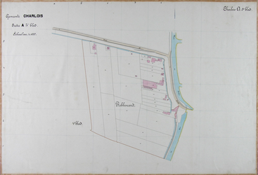 1981-2921 Kadastrale kaart van Charlois, sectie A, 5e blad. Het afgebeelde gebied (deel van de polder Robbenoord) wordt ...
