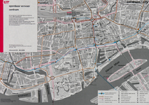 1989-653 Kaart van het centrum van Rotterdam met daarop aangegeven de spoorwegstations en de lijnen van bus, tram en metro