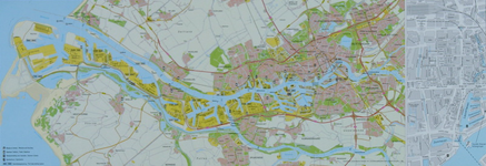 1991-572 Havenkaart van Rotterdam en het Europoortgebied met vermelding van voorzieningen voor zeelieden. Rechts een ...