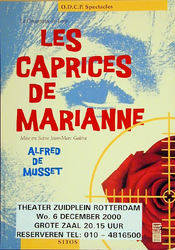 2001-2422 Aankondiging van de voorstelling Les caprices de Marianne door La Compagnie du Loup in Theater Zuidplein.