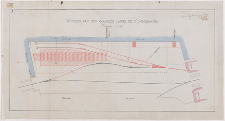 1895-217-1 Calque van de wijziging van de kaaimuur langs de Koningshaven. Blad 1