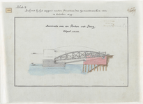 1897-293-2 Tekening van een doorsnede van een ponton met brug aan de Wilhelminakade en de Leuvehaven Westzijde. [Blad 2].