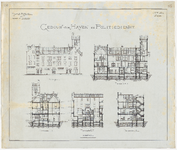 1899-356-3 Geveltekening met doorsnede op linnen en een blauwdruk voor het stichten van een gebouw voor Haven- en ...