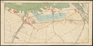 1899-413 Kaart met daarop de ontworpen Maashaven met omgeving, met onder andere bouwpercelen, een spoorlijn en een tramlijn.