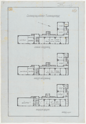 1900-16-2 Tekening van de plattegronden van de begane grond en de eerste, en tweede verdieping van de te bouwen school ...
