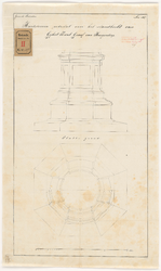 517 Tekening van het hardsteenen pedestal voor het standbeeld van Gijsbert Karel Graaf van Hogendorp. Calque op linnen.