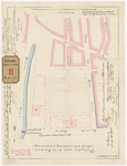 743-4 Situatieplan van de te bouwen school met onderwijzerswoning op het terrein aan de Goudse Rijweg, met in het rood ...