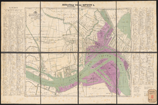 983b-1 Drie gesteendrukte plattegronden van Rotterdam, waarop in kleuren de verdeling voor de brandspuiten is aangegeven.
