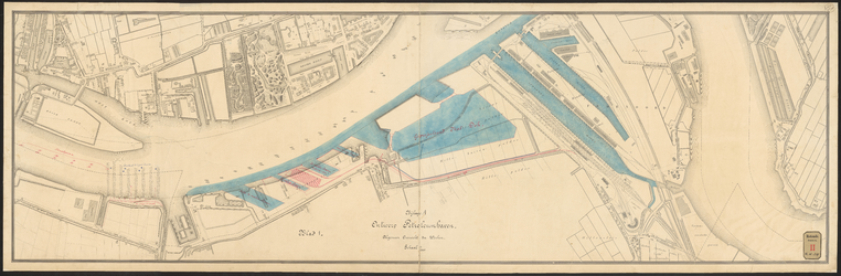 G-241-1 Kaart van het ontwerp voor een petroleumhaven aan de Linker Maasoever tussen de haven van Charlois en de ...