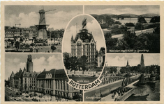 PBK-1987-565 Prentbriefkaart met 5 verschillende afbeeldingen. Van boven naar beneden:-1 Oostplein.-2 Plantsoen ...
