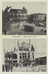 PBK-2934 Prentbriefkaart met 2 afbeeldingen van voor en na het bombardement van 14 mei 1940.Boven: Het station Hofplein ...