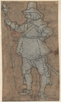 1976-3252 Tekening (penseel in grijze en bruine waterverf) met een voorstelling van een soldaat naar links kijkend, ...