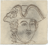 1976-3338 Tegelvoorbeeld met een voorstelling van een mannenkop met een hoed [Lodewijk XV van Frankrijk]