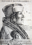 M-671 Portret van Desiderius Erasmus, humanist. Onderaan een buste van de god Terminus.