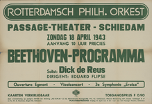 AF-10258 Groene tekst: Rotterdams Philharmonisch Orkest (R.Ph.O.) Passage-Theater-Schiedam zondag 18 april 1943 aanvang ...