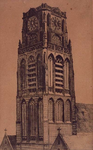 1973-641 De toren van de Grote Kerk aan het Grotekerkplein gezien vanuit het zuidwesten.