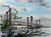 1982-1294 Gezicht op de nieuwe Spijkenisserbrug (met brugdelen van de oude Moerdijk verkeersbrug) uit de ...