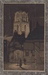 1982-4593 De Meent met de toren van de Sint Laurenskerk verlicht, uit het noordwesten.
