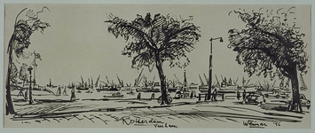 1985-1607 De kade bij de Veerhaven met uitzicht op de Nieuwe Maas.