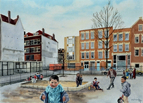 1987-2420 Kinderspeelplaats aan de Josephstraat ter hoogte van de Doorbraak. Vanaf de Gaffelstraat in westelijke ...