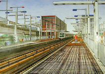 2001-951 Gezicht op het in aanbouw zijnde metrostation Tussenwater bij Hoogvliet waar de aftakking richting Schiedam ...