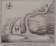 I-6-02 Plattegrond van Rotterdam, circa 1000, met het kasteel Bulgersteyn op een zandplaat, genaamd het Roode Zand.