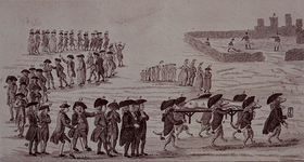 RI-1426-1 1787Spotprent op de patriotten: begrafenis van een grote zalm.