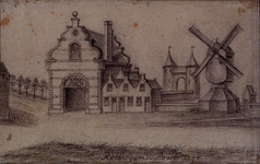 RISCH-245A Rotterdamse Poort anno 1598 te Schiedam, naar een tekening van Van Gheyn.
