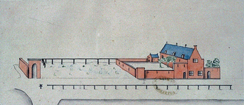 RISCH-253 Leprooshuis te Schiedam, in 1598, getekend na de grondkaart van J.D. Gheyn.