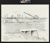 VII-168-00-00-118-2 Gezicht op de bouw van de Spuisluis in de dam van Rozenburg naar Oostvoorne in het zuidelijke ...