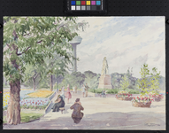 XXXIII-1250-21-07-02-1 25 maart - 25 september 1960Floriade.Het Park met het standbeeld van Tollens en de Euromast.