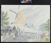 XXXIII-1307-01 13 juli 1962Brand in de molen De Ster aan de Plaszoom. Geheel rechts staat de tekenaar afgebeeld.