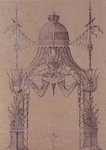 XXXIII-176-01 9 juni 1899Bezoek van H.H.M.M. de Koningin en de Koningin Moeder.Een ontwerp voor de erepoort bij de ...