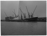 1976-7768 Het schip de Astrid Bakke voor overslag in de Merwehaven.