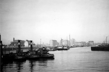 1976-2330 Gezicht op de Leuvehaven met boten en gebouwen, uit het zuiden . Links op de achtergrond met het torentje van ...