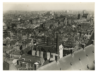 1976-14355 Uitzicht vanaf de stadhuistoren in noordoostelijke richting, met in het midden de Rotte en de Goudsesingel, ...