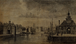 VII-406 Gezicht op de monding van de Oudehaven met beide hoofpoorten.