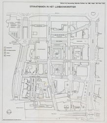 1968-1021 Plattegrond van het Lijnbaankwartier, met daarop aangegeven nieuwe gebieden met de straatnamen Boomgaardshof, ...