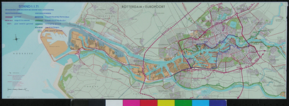 1970-2030 Kaart van Rotterdam en omgeving waarop de uitvoering van de wegennet en de waterkering per 1 januari 1971 is ...