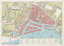 1972-319 Reconstructie van de plattegrond van Rotterdam omstreeks 1850. Inzet: linksboven: Rotterdamse Schie