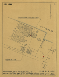 1978-1607-4 Plattegrond van percelen aan de Oostmaaslaan en het Buizengat met daarop aangegeven de locatie van ...