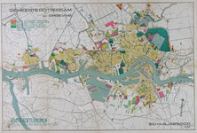 1980-366 Kaart van Rotterdam met aanduiding van sportterreinen, volkstuincomplexen, parken en plantsoenen, ...