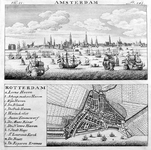 1981-1033 Plattegrond van Rotterdam, afgedrukt op één blad met een profiel van Amsterdam.