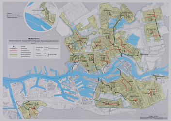 1981-235 Kaart van Rotterdam met een overzicht van de rioleringsdistricten en het transportsysteem. Inzet: Hoek van Holland
