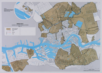 1981-238 Kaart van Rotterdam met een ontwerp voor de aanpassing van het singelsysteem. Inzet: Hoek van Holland