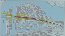 1982-3284 Plattegrond van het ontwerptracé van de Willemsspoortunnel en omgeving op Rotterdam-Zuid met daarop ...