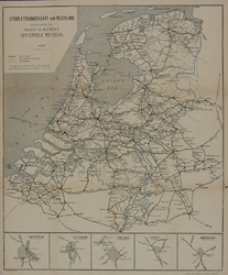 1982-882 Spoor- en Tramwegkaart van Nederland. Bijlaarten van Amsterdam, Rotterdam, Den Haag, Utrecht en Amersfoort