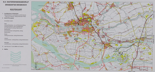 1988-706 Kaart van Rotterdam en omgeving met aanduiding van de route naar vestigingen van NV Waterwinningbedrijf ...