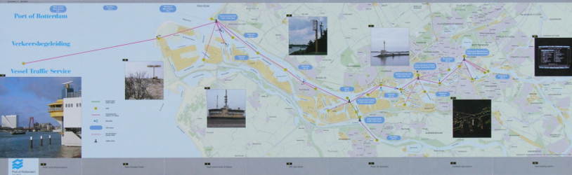 1990-312 Kaart van het havengebied van Rotterdam waarop het verkeersbegeleid systeem is aangegeven